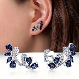 Sapphire & Diamond Silver Stud Earrings